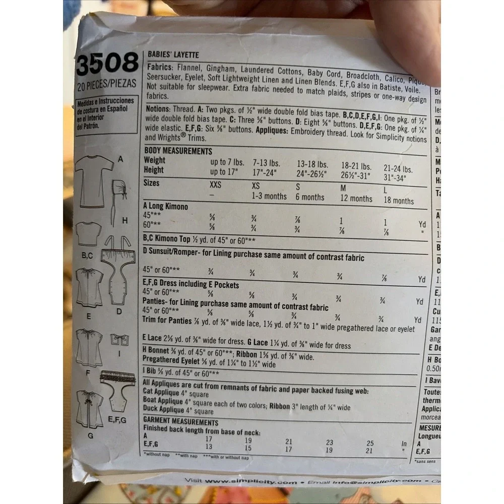 2008 Simplicity 3508 Vintage 50s Remake Baby Layette Sewing Pattern XXS-L Cut